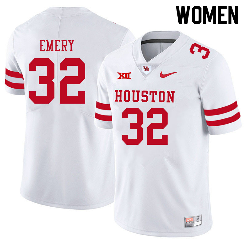 Women #32 Jalen Emery Houston Cougars College Big 12 Conference Football Jerseys Sale-White